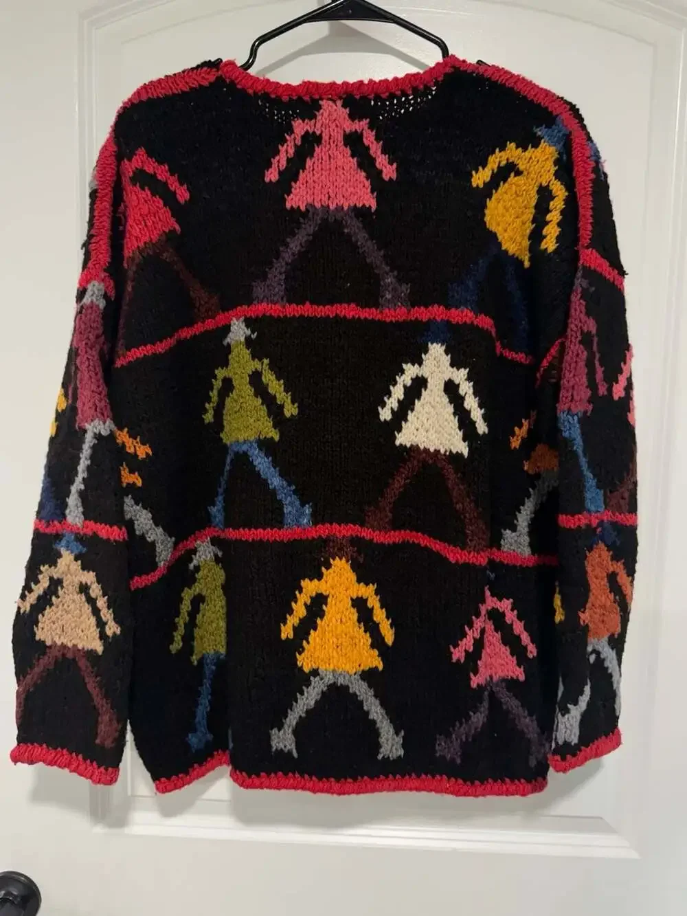 Vintage Hand Knit Wool Cardigan Southwestern Boho Art to Wear Cozy Jacket - Picture 3 of 8